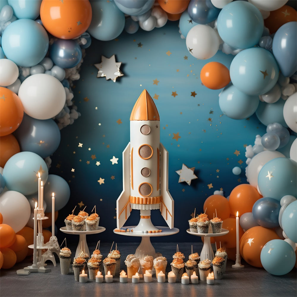 Birthday Backdrop Cupcake Rocket Adventure Backdrop UK BRP10-333