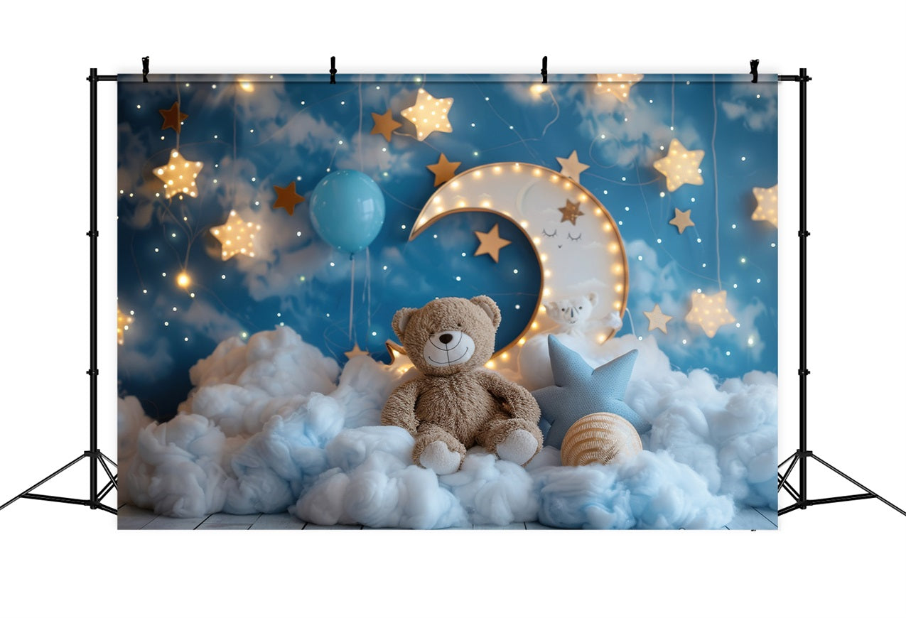 Birthday Photo Backdrops Moon Teddy Bear Cloud Backdrop UK BRP10-334