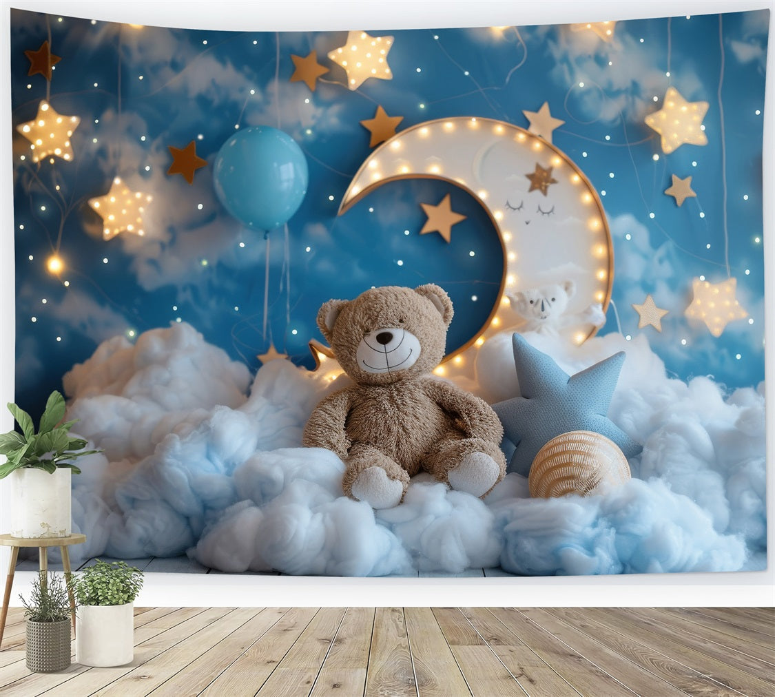 Birthday Photo Backdrops Moon Teddy Bear Cloud Backdrop UK BRP10-334