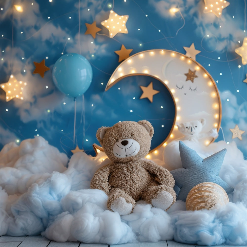 Birthday Photo Backdrops Moon Teddy Bear Cloud Backdrop UK BRP10-334