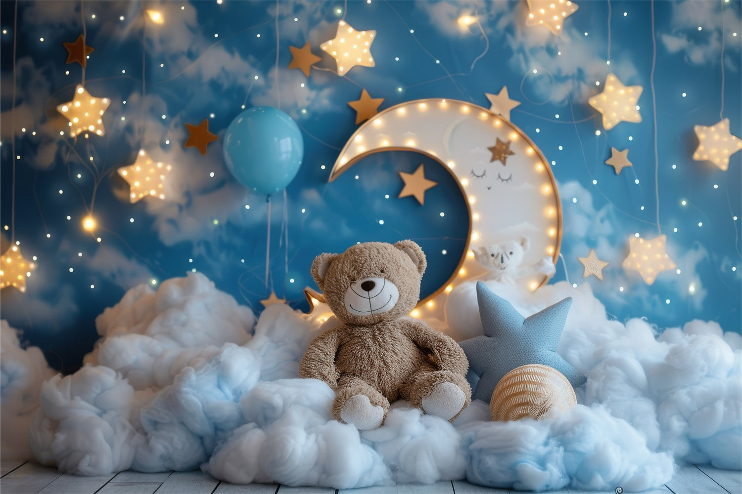 Birthday Photo Backdrops Moon Teddy Bear Cloud Backdrop UK BRP10-334