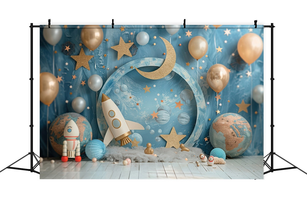 Backdrops Birthday Space Rocket Moon Party Backdrop UK BRP10-335