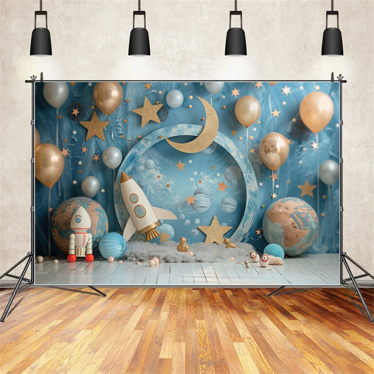 Backdrops Birthday Space Rocket Moon Party Backdrop UK BRP10-335