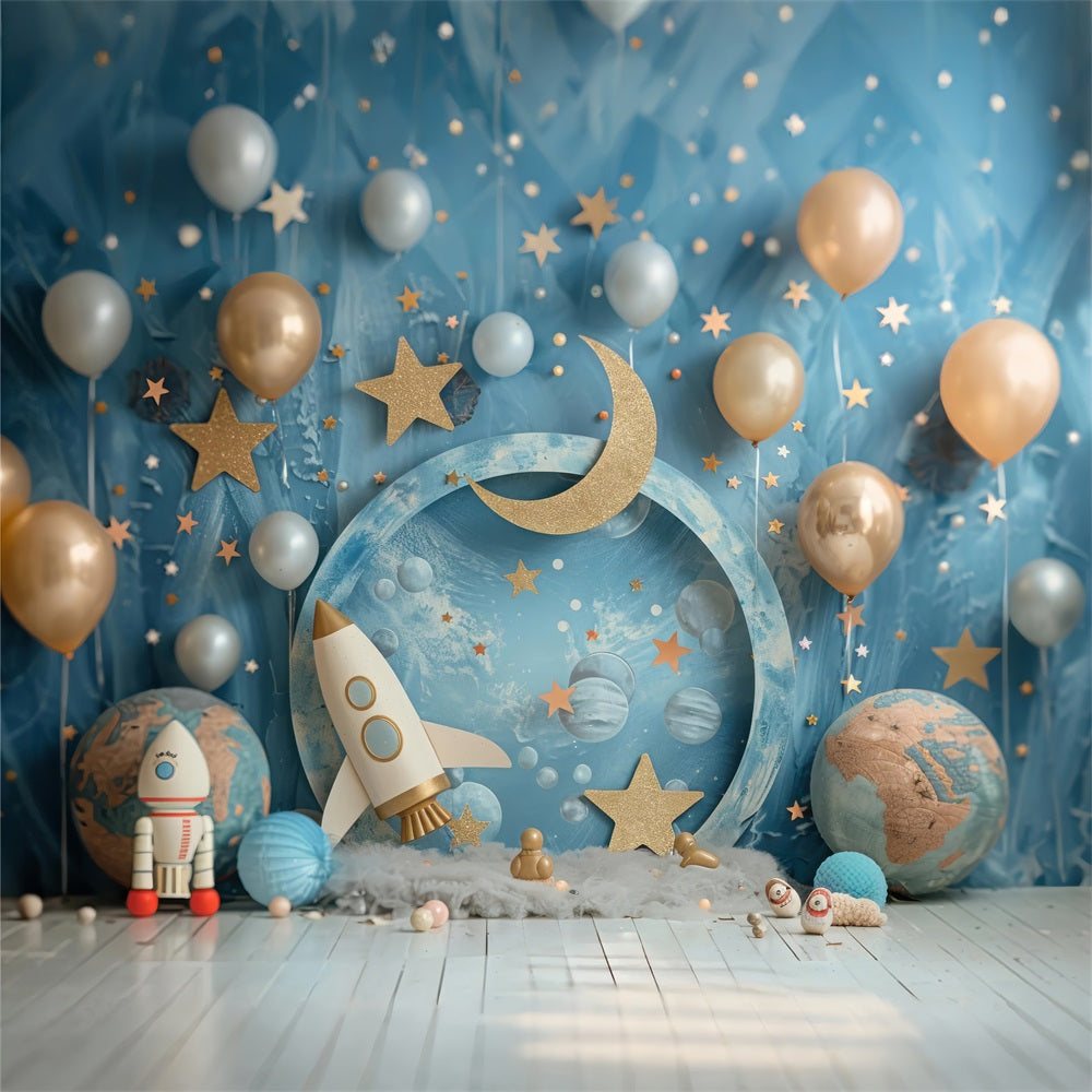 Backdrops Birthday Space Rocket Moon Party Backdrop UK BRP10-335