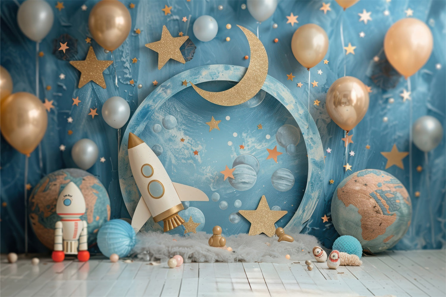 Backdrops Birthday Space Rocket Moon Party Backdrop UK BRP10-335