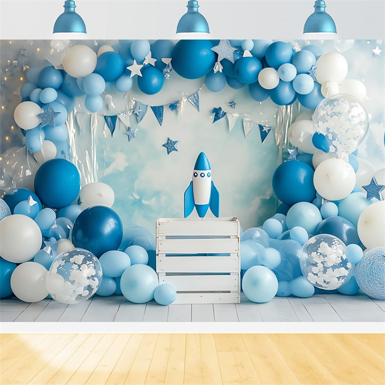 Birthday Photography Backdrop Rocket Stars Balloon Backdrop UK BRP10-336