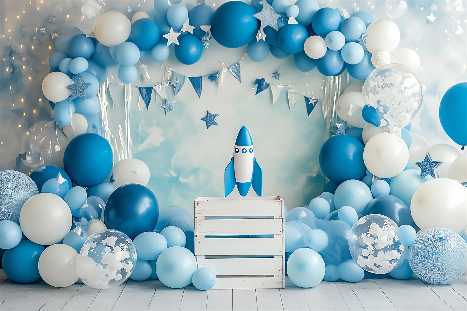 Birthday Photography Backdrop Rocket Stars Balloon Backdrop UK BRP10-336