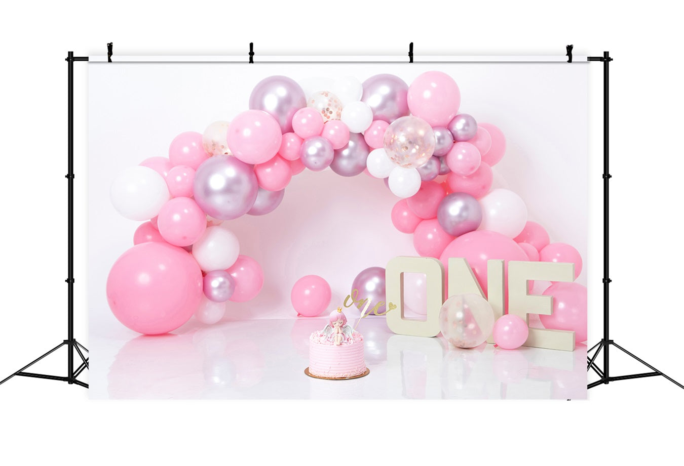 1st Birthday Photo Backdrop Pink Purple Balloon Backdrop UK BRP10-337