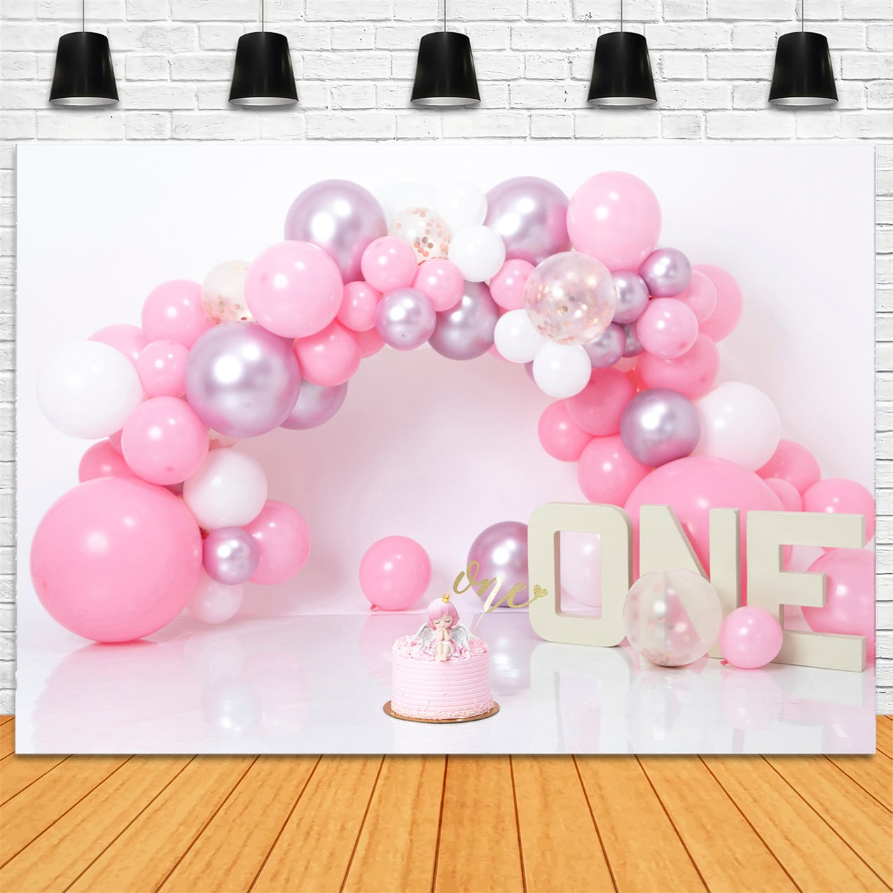 1st Birthday Photo Backdrop Pink Purple Balloon Backdrop UK BRP10-337