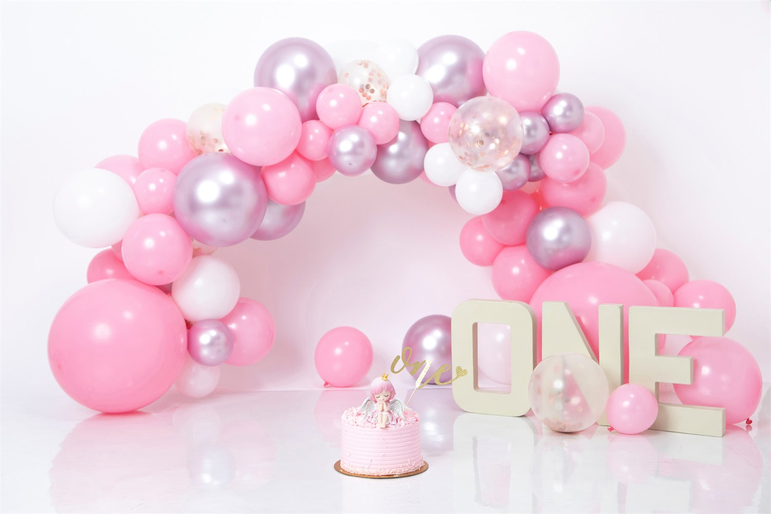 1st Birthday Photo Backdrop Pink Purple Balloon Backdrop UK BRP10-337