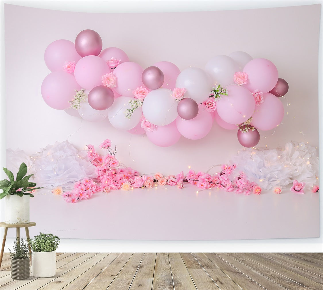 Pink Birthday Background Rose Balloon Garland Backdrop UK BRP10-338