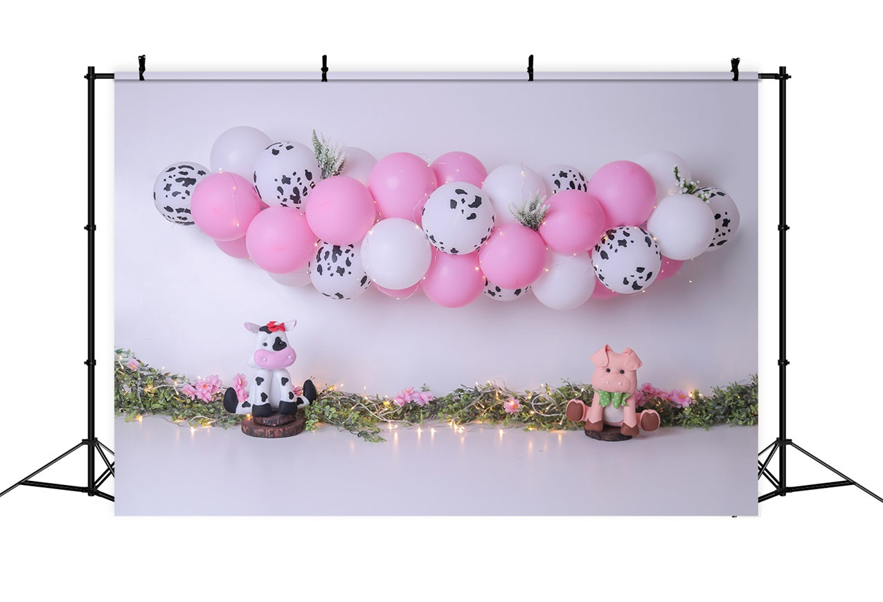 Backdrops For Birthday Farm-Themed Cow Pig Balloon Backdrop UK BRP10-339