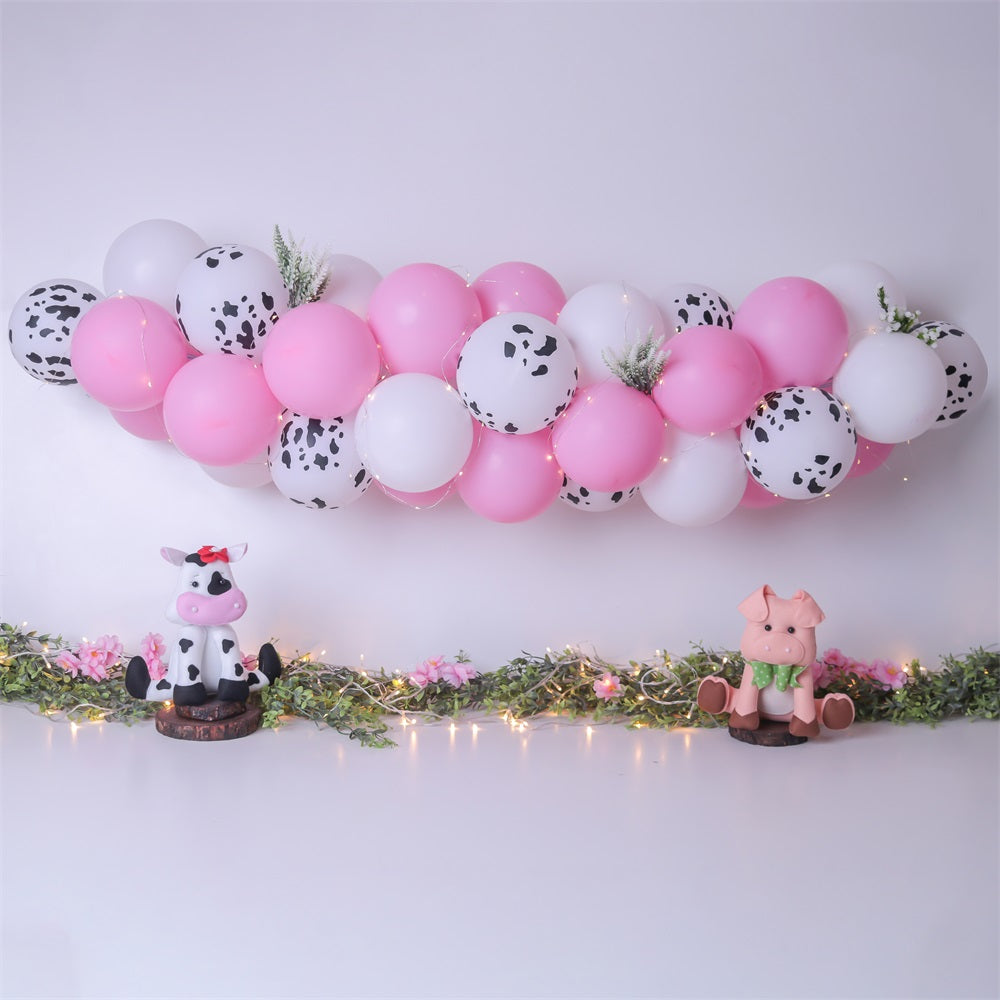 Backdrops For Birthday Farm-Themed Cow Pig Balloon Backdrop UK BRP10-339