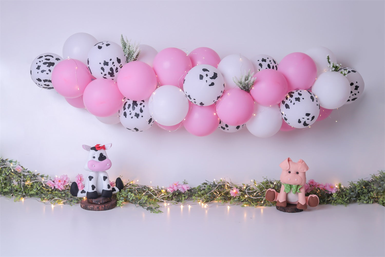 Backdrops For Birthday Farm-Themed Cow Pig Balloon Backdrop UK BRP10-339