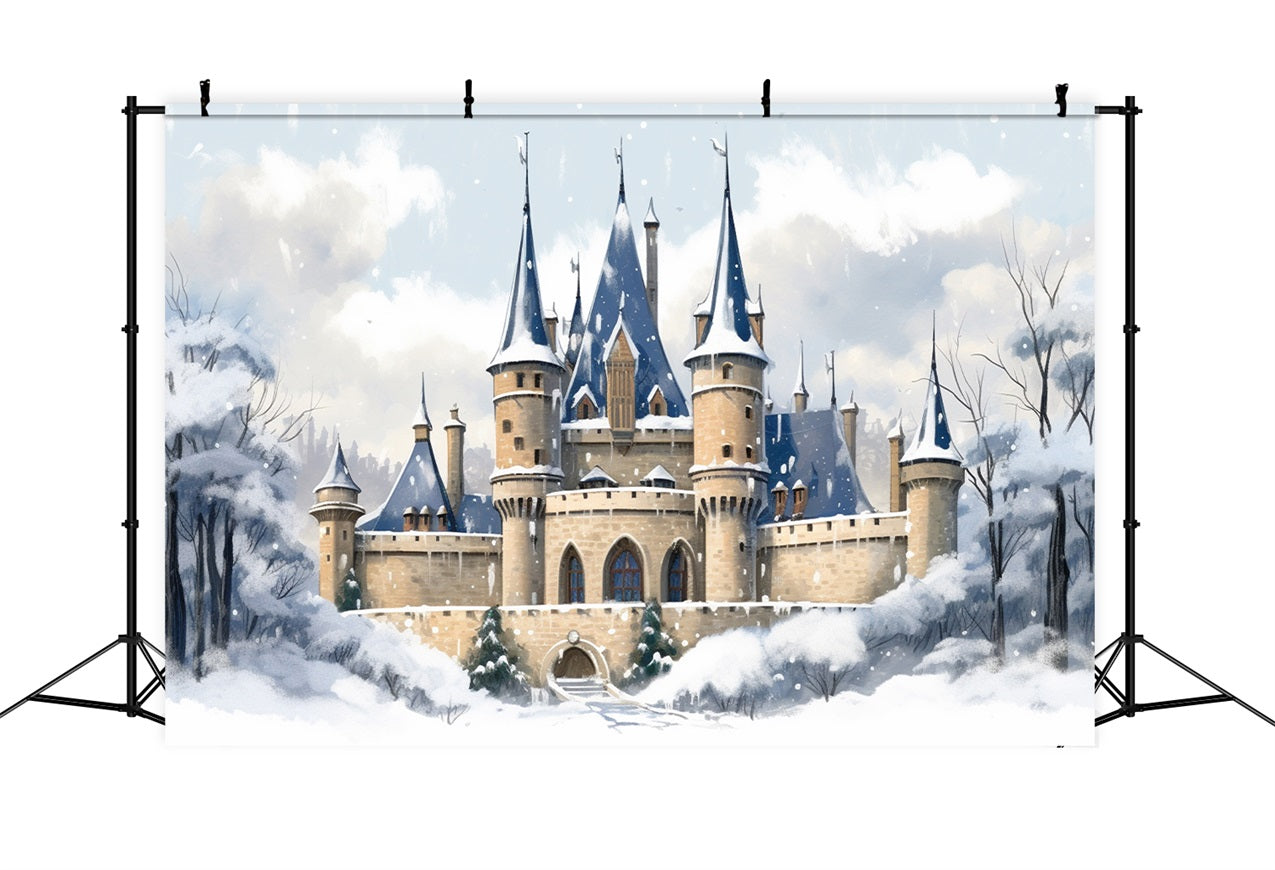 Winter Enchanted Castle Amidst Snowy Forest Backdrop UK BRP10-34