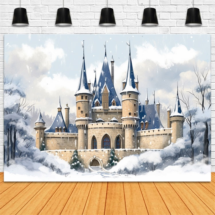 Winter Enchanted Castle Amidst Snowy Forest Backdrop UK BRP10-34