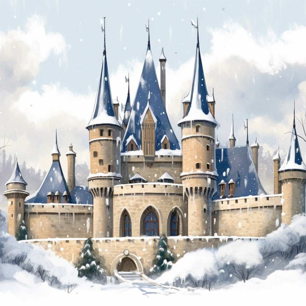 Winter Enchanted Castle Amidst Snowy Forest Backdrop UK BRP10-34