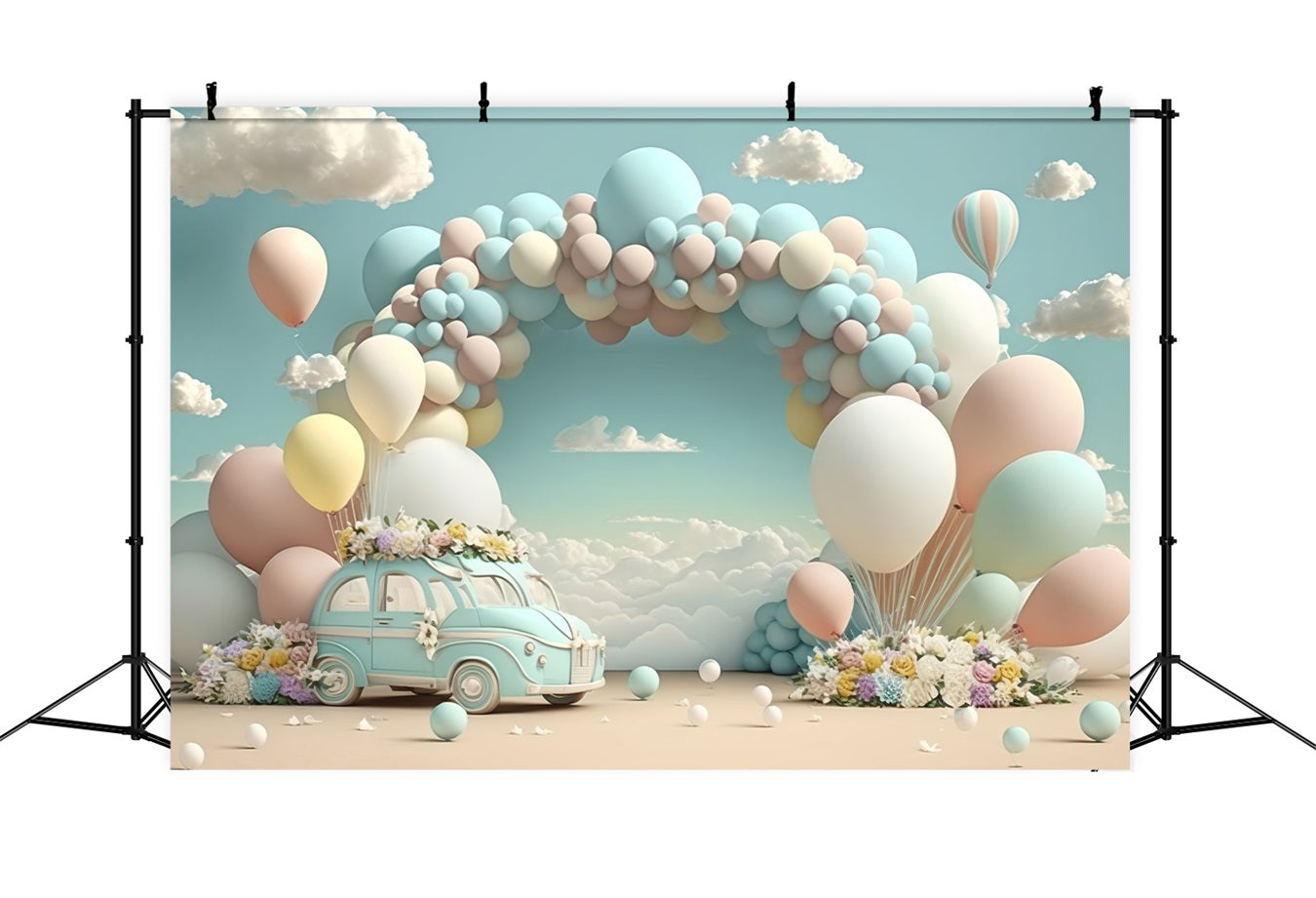 Backdrop For Birthday Vintage Car Balloon Cloud Backdrop UK BRP10-341