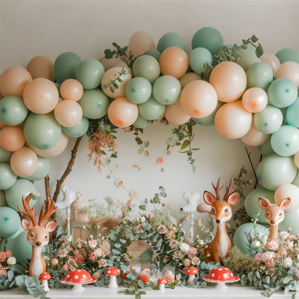 Backdrop Happy Birthday Deer Balloon Mushroom Backdrop UK BRP10-343