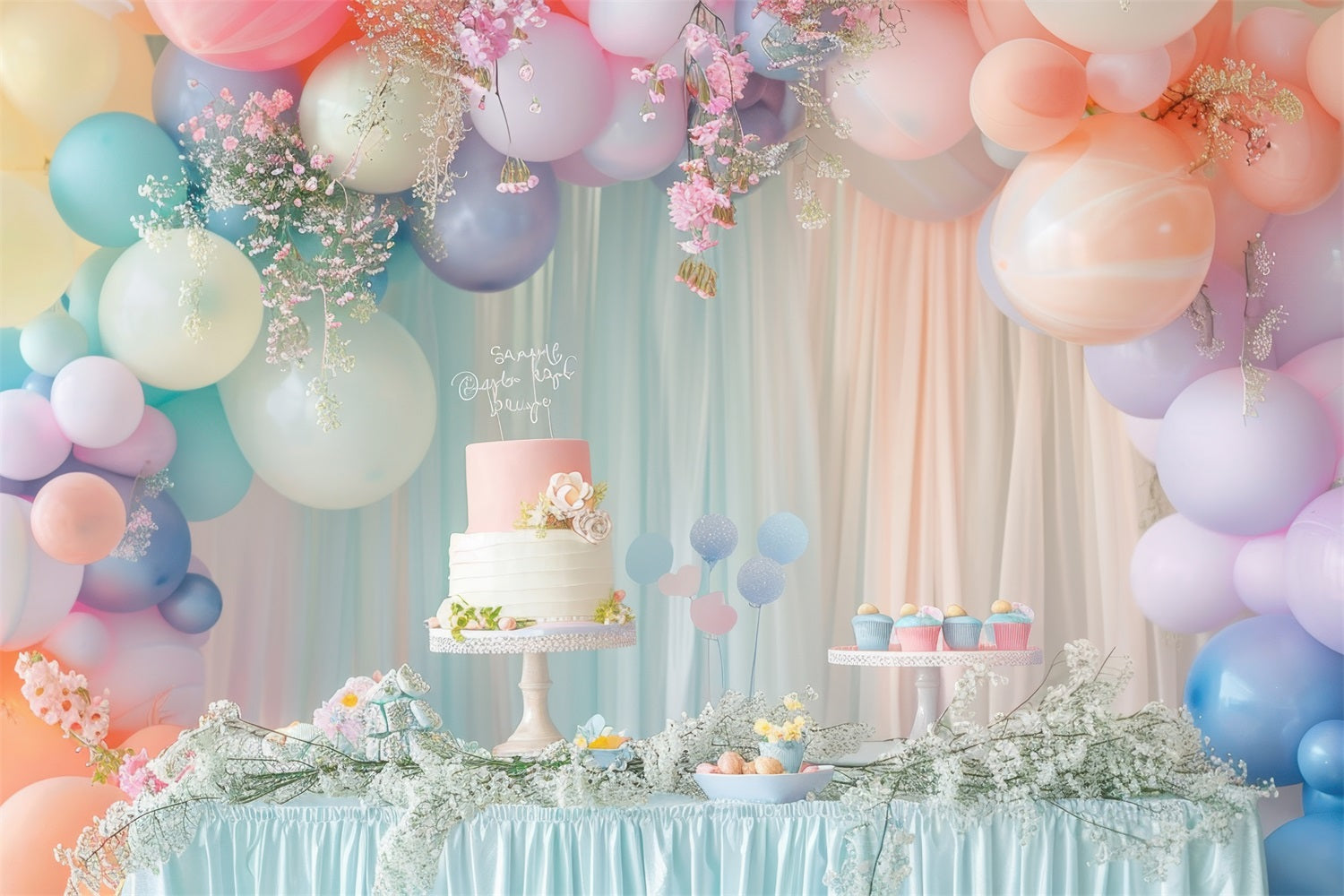 Birthday Party Photo Backdrop Cake Table Balloons Backdrop UK BRP10-346