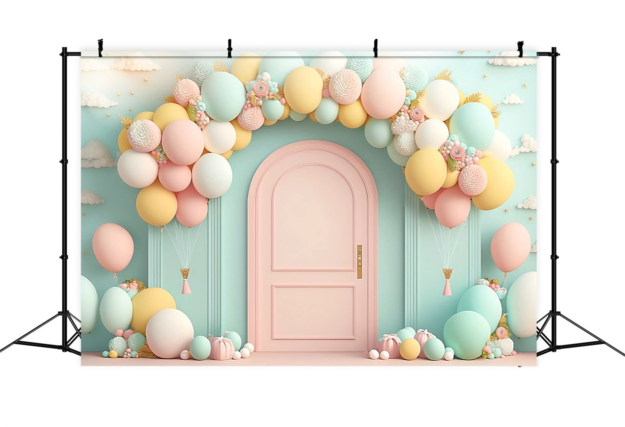 Happy Birthday Backdrops Balloon Arch Pink Door Backdrop UK BRP10-347