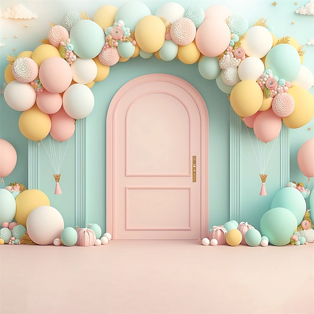 Happy Birthday Backdrops Balloon Arch Pink Door Backdrop UK BRP10-347