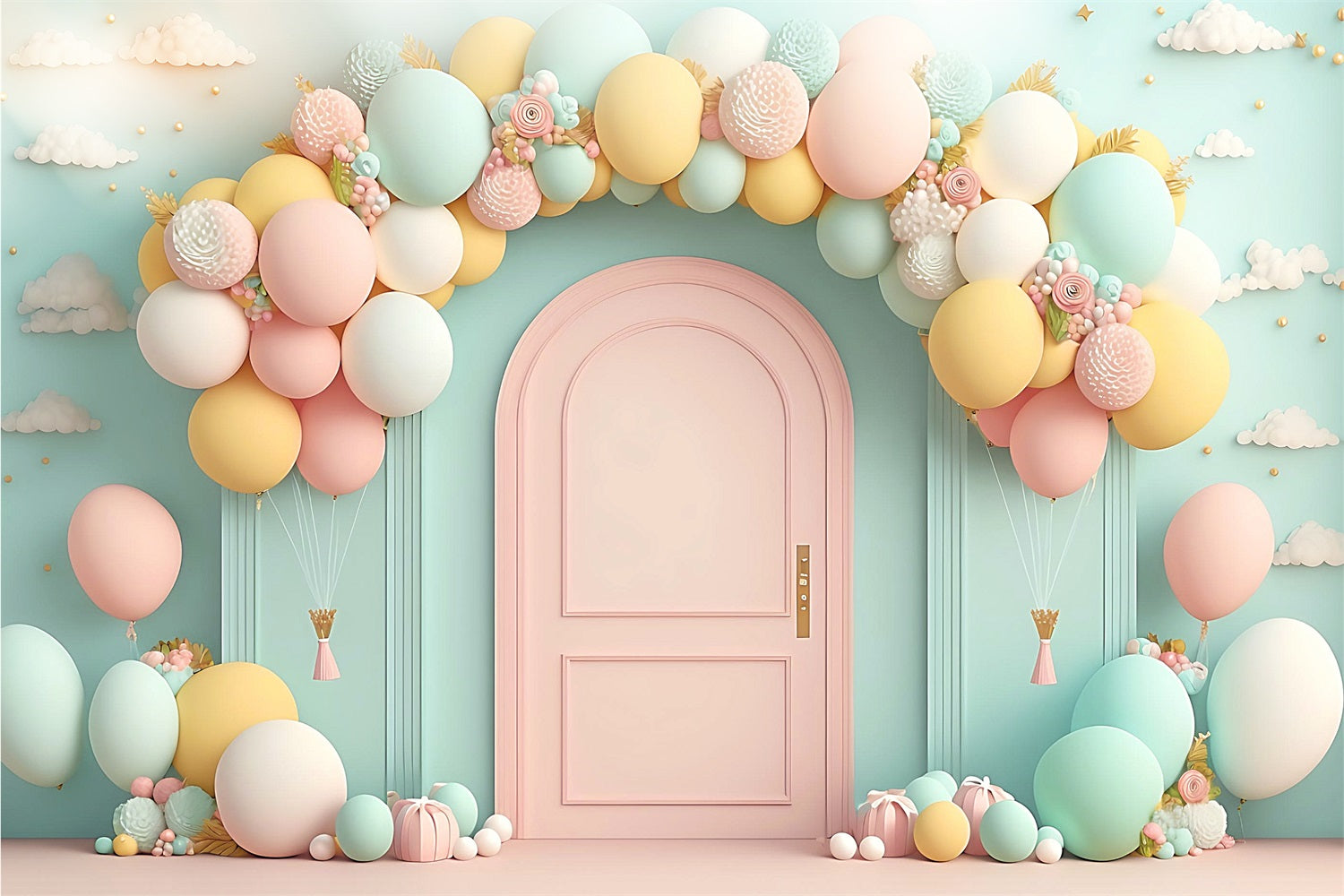 Happy Birthday Backdrops Balloon Arch Pink Door Backdrop UK BRP10-347