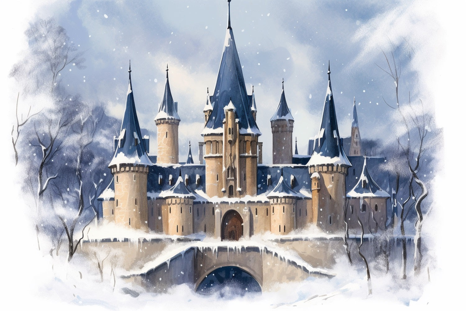 Winter Royal Snow-Covered Castle Tall Towers Backdrop UK BRP10-35