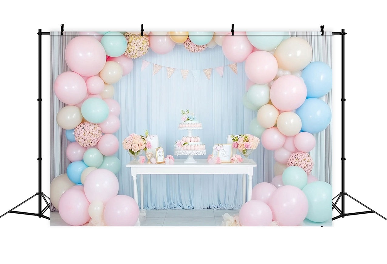 Birthday Background Photos Balloon Arch Cake Table Backdrop UK BRP10-351