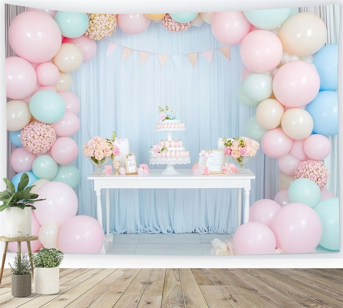 Birthday Background Photos Balloon Arch Cake Table Backdrop UK BRP10-351