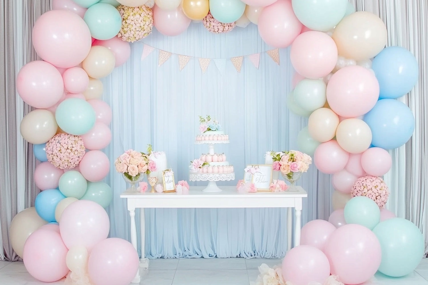 Birthday Background Photos Balloon Arch Cake Table Backdrop UK BRP10-351