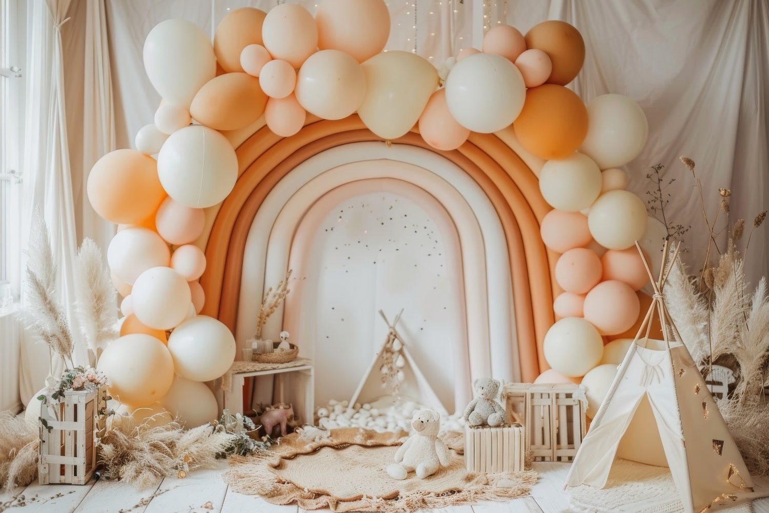 Birthday Photo Backdrop Balloon Rainbow Arch Backdrop UK BRP10-352