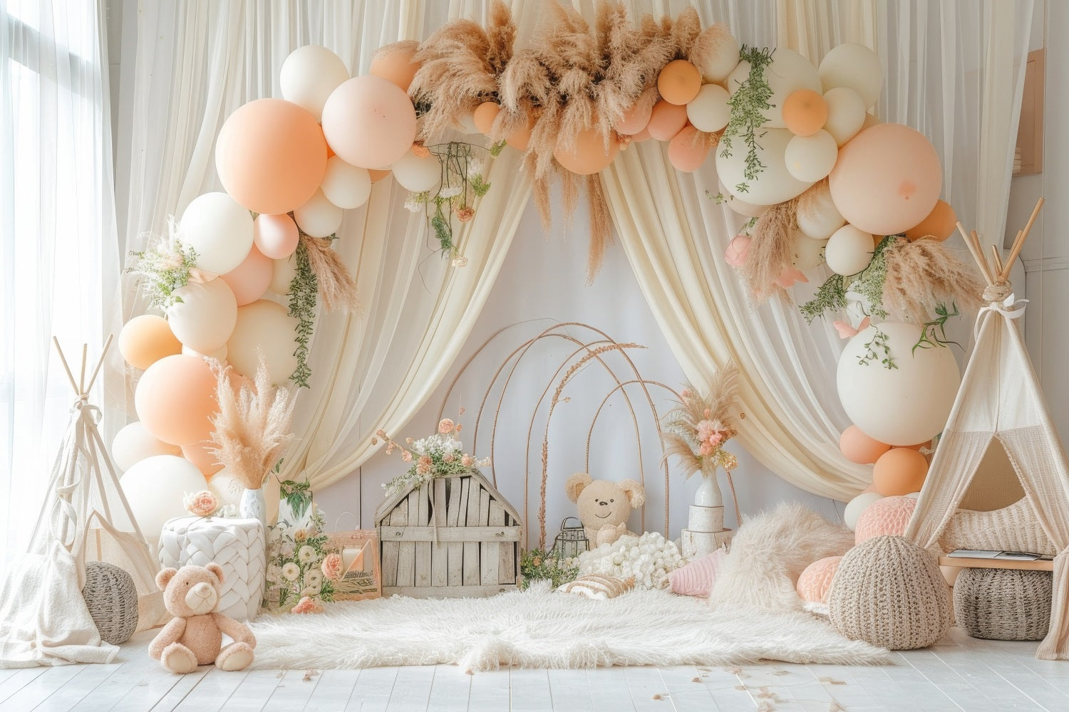 Diy Birthday Photo Backdrop Balloon Arch Pampas Backdrop UK BRP10-353