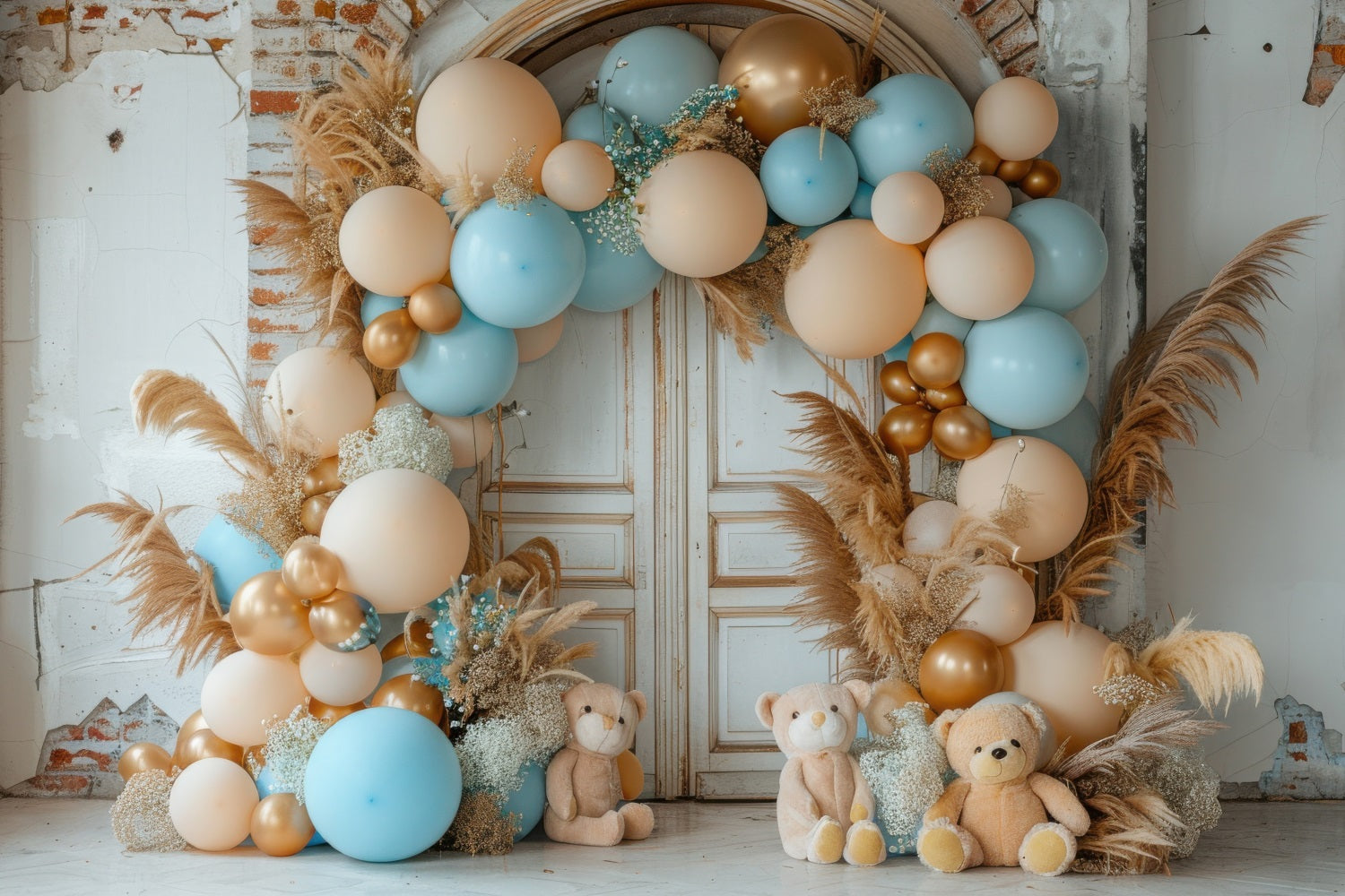 Birthday Party Backdrop Balloon Arch Teddy Backdrop UK BRP10-356