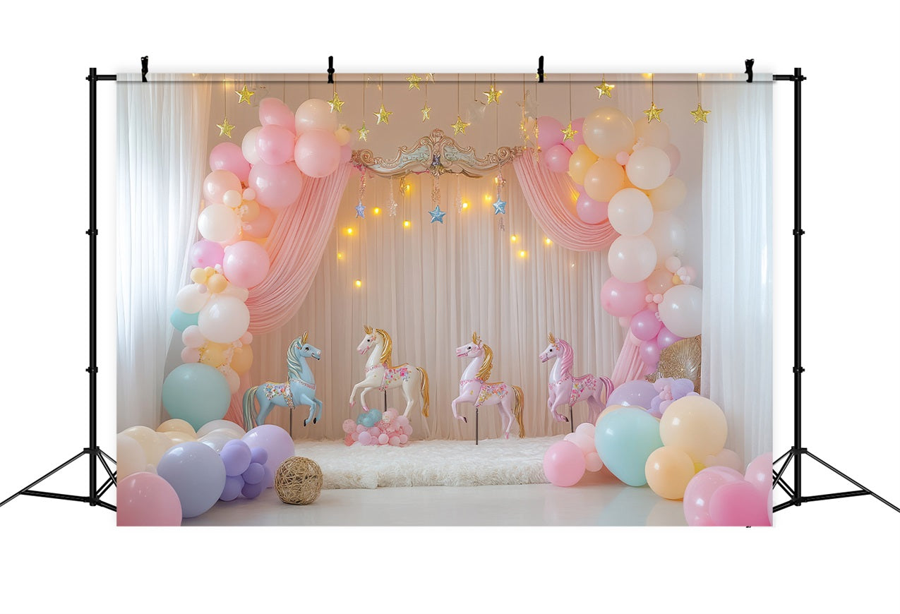 Birthday Background Design Unicorn Balloons Carousel Backdrop UK BRP10-357