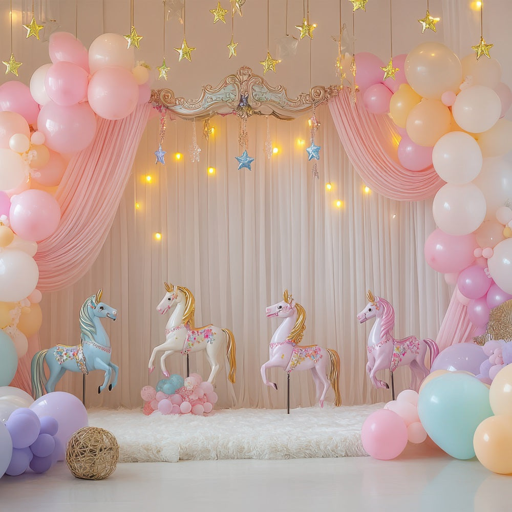 Birthday Background Design Unicorn Balloons Carousel Backdrop UK BRP10-357