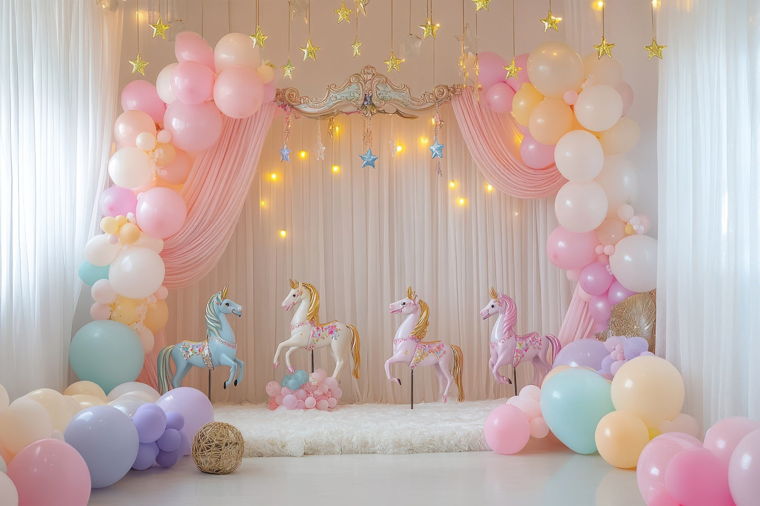 Birthday Background Design Unicorn Balloons Carousel Backdrop UK BRP10-357