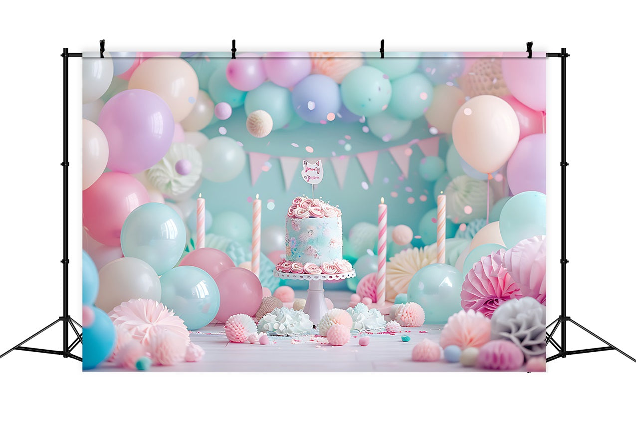 Backdrop Birthday Party Balloons Cake Backdrop UK BRP10-359