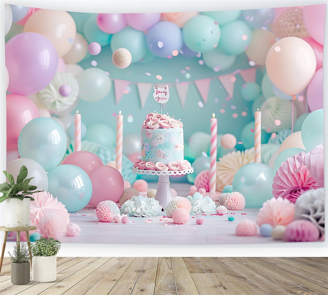 Backdrop Birthday Party Balloons Cake Backdrop UK BRP10-359