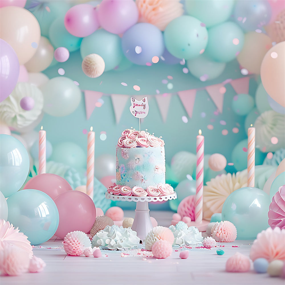 Backdrop Birthday Party Balloons Cake Backdrop UK BRP10-359