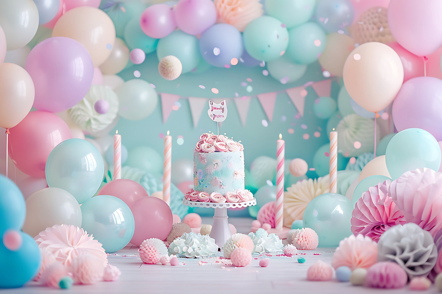 Backdrop Birthday Party Balloons Cake Backdrop UK BRP10-359