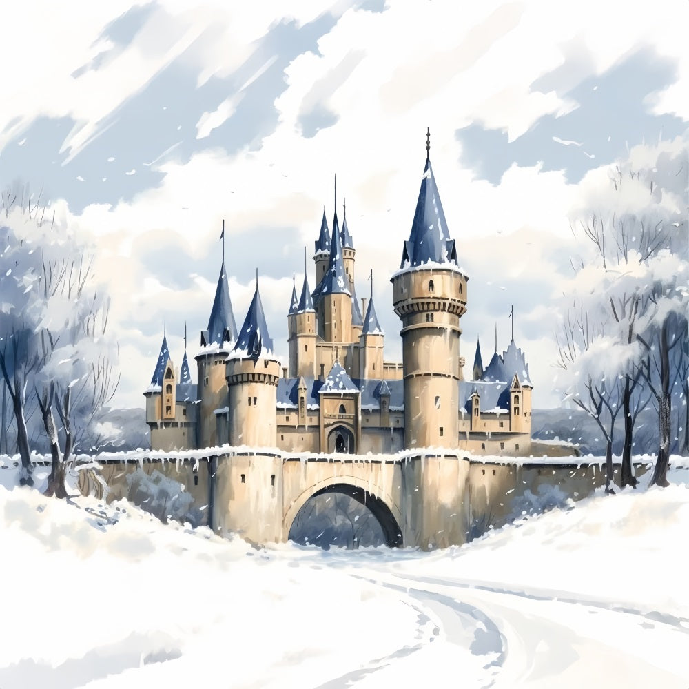 Winter Enchanted Castle Frosty Bridge Scenery Backdrop UK BRP10-36