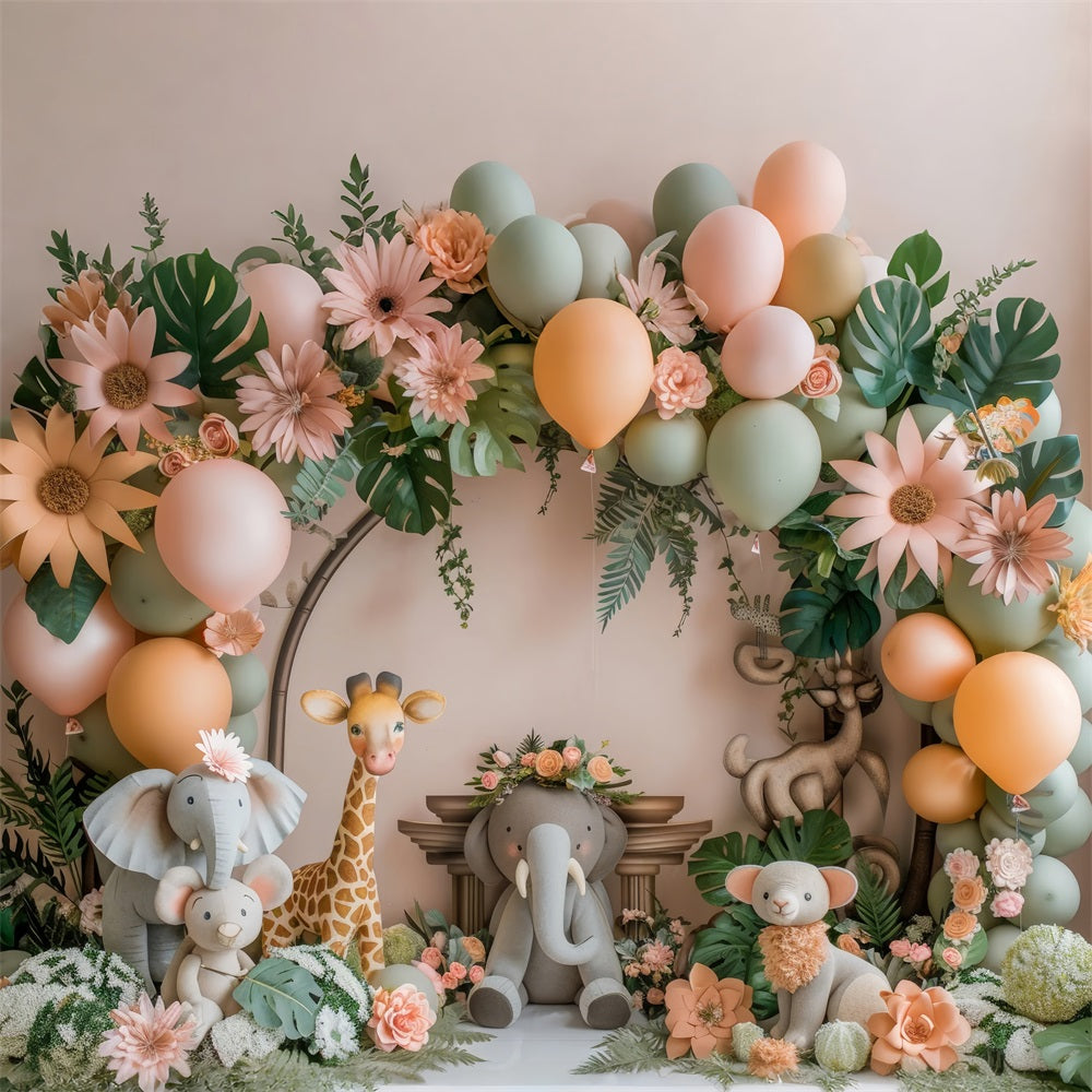 Photo Booth Backdrop Birthday Jungle-Themed Animal Balloon Backdrop UK BRP10-362