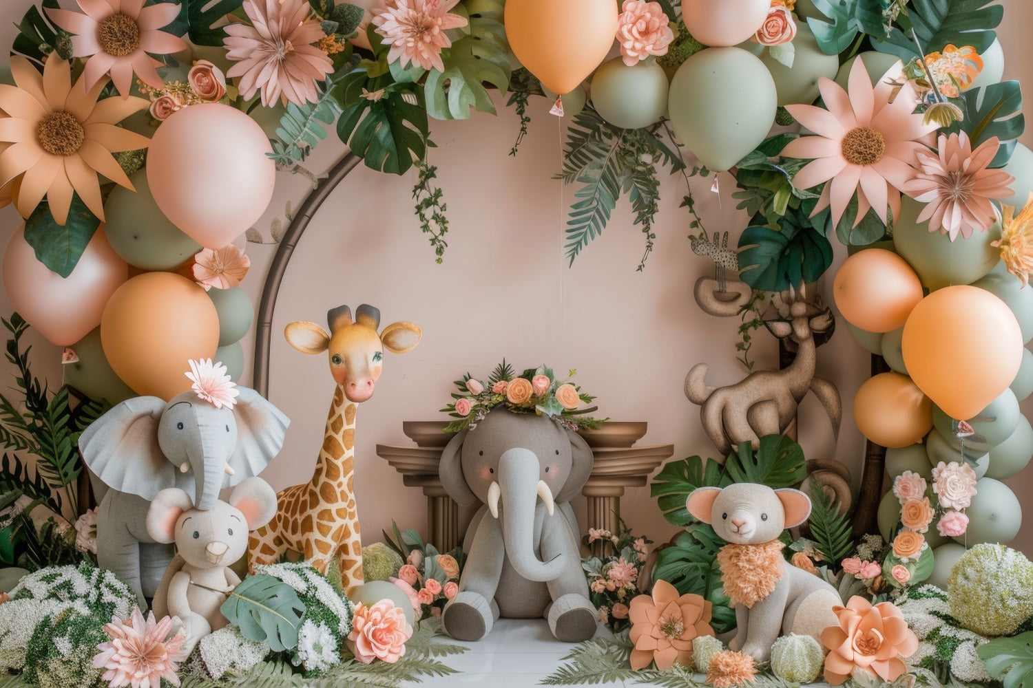 Photo Booth Backdrop Birthday Jungle-Themed Animal Balloon Backdrop UK BRP10-362