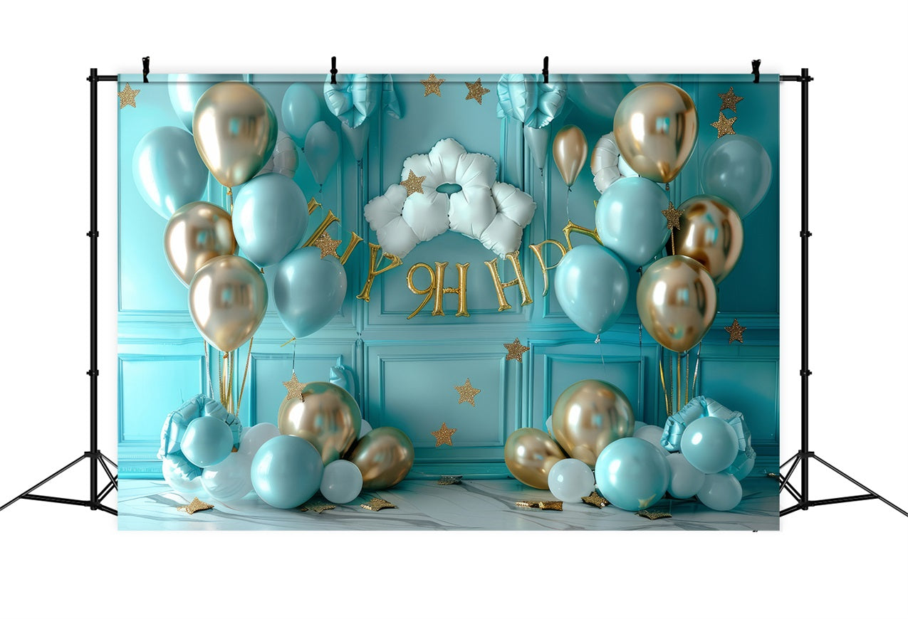 Photography Backdrops Birthday Blue Gold Balloons Backdrop UK BRP10-363