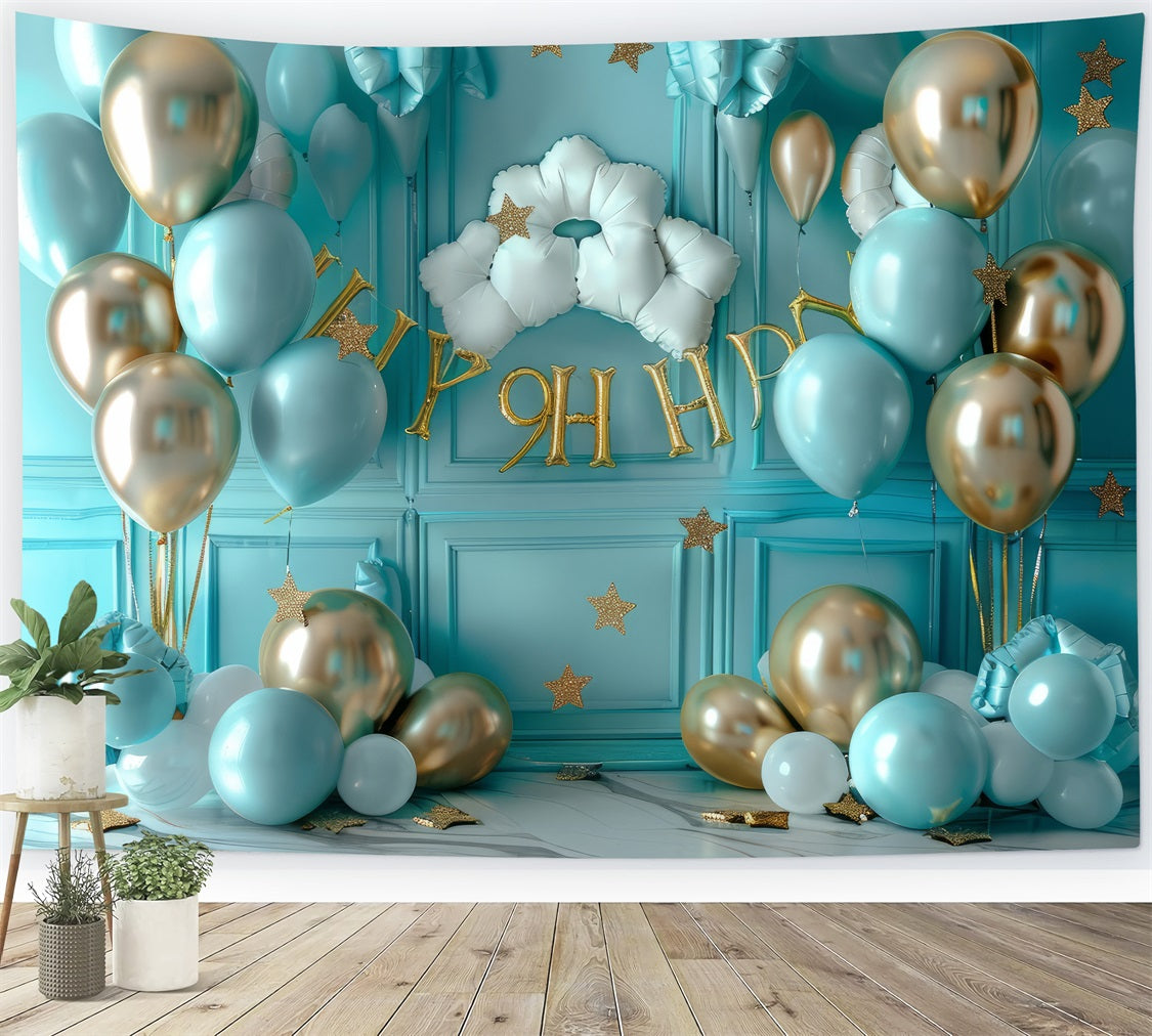 Photography Backdrops Birthday Blue Gold Balloons Backdrop UK BRP10-363