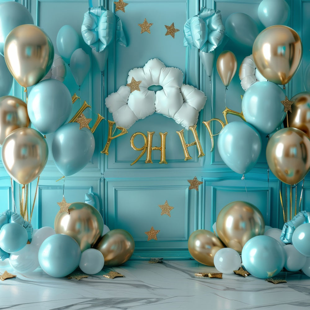 Photography Backdrops Birthday Blue Gold Balloons Backdrop UK BRP10-363