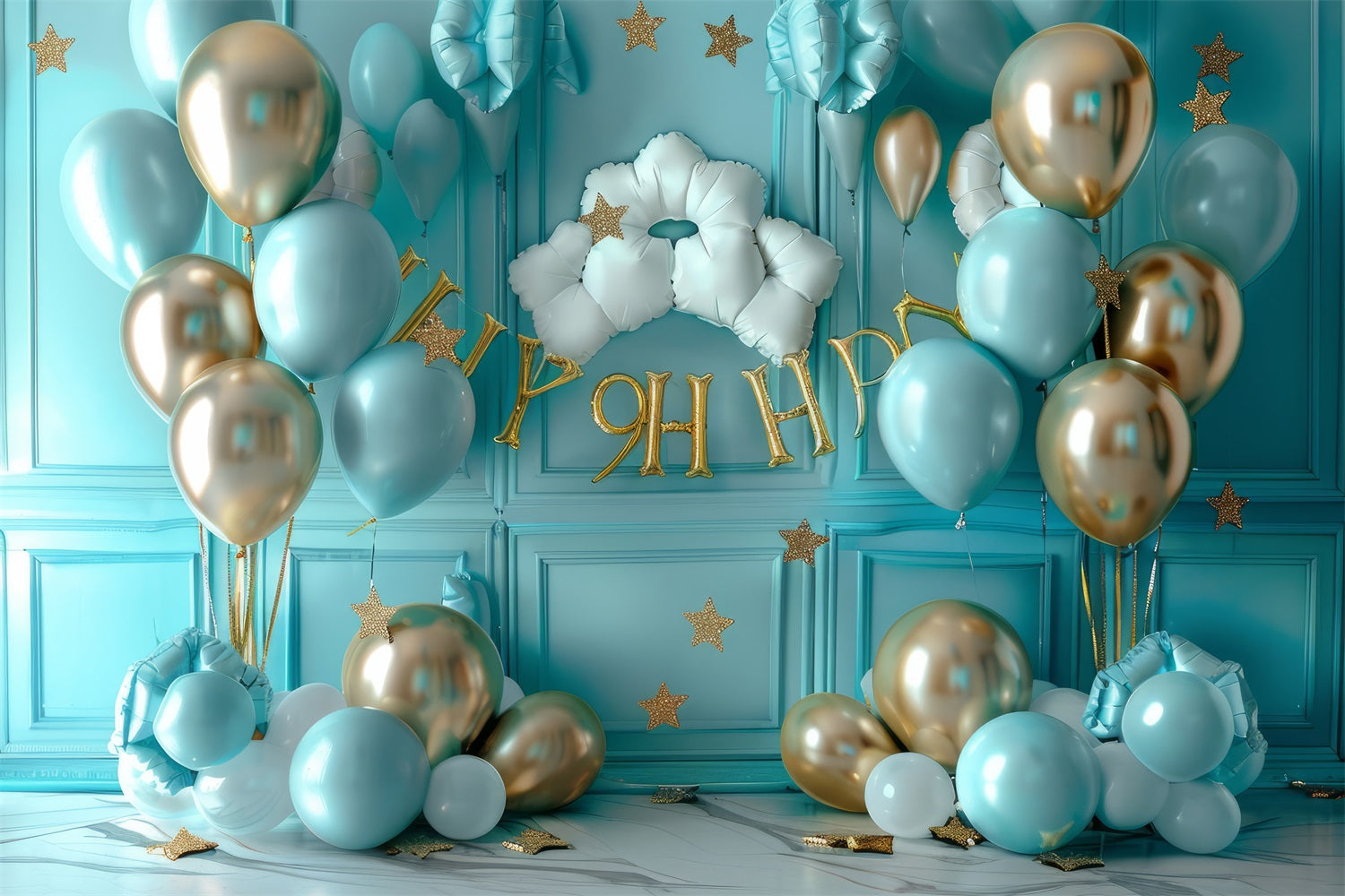 Photography Backdrops Birthday Blue Gold Balloons Backdrop UK BRP10-363