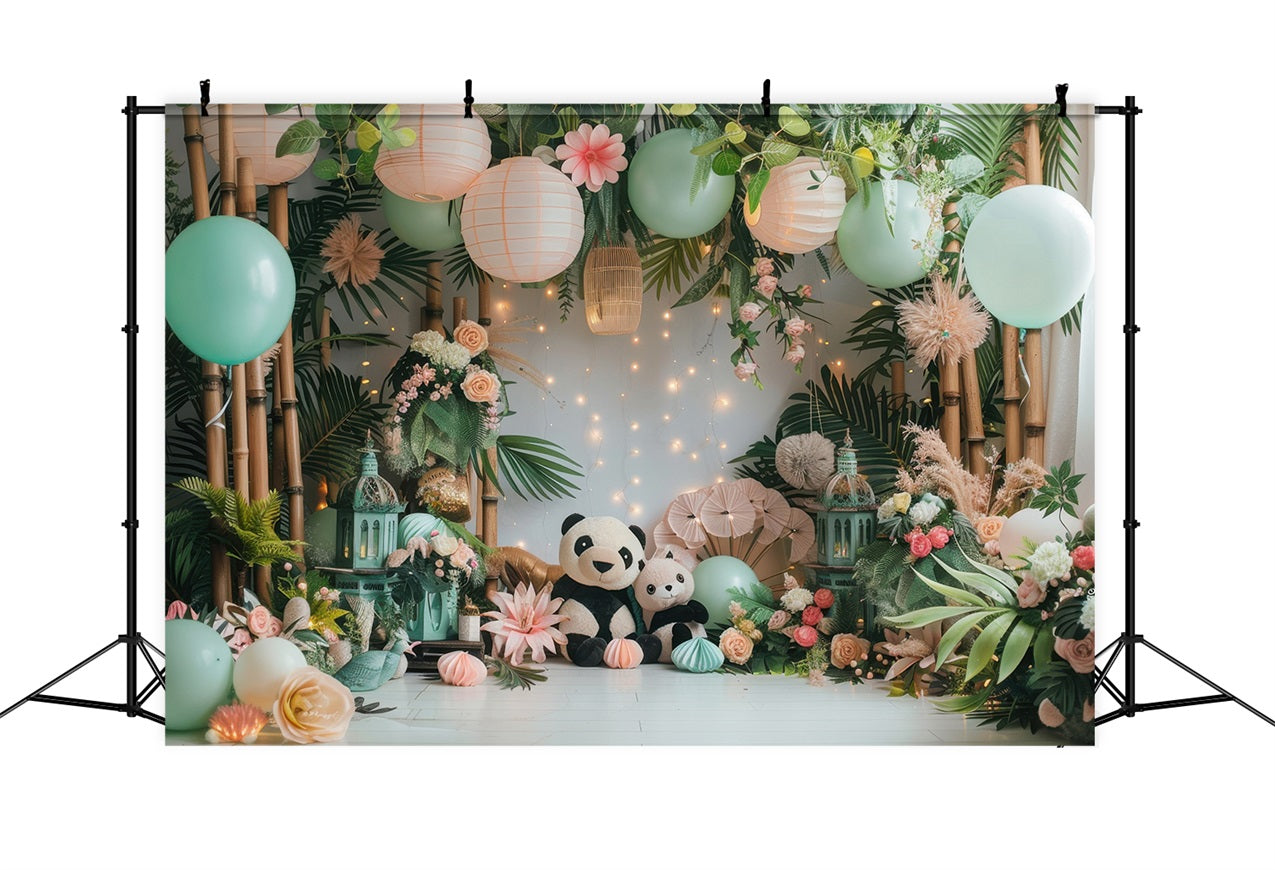 Birthday Backdrop Panda Balloon Bamboo Backdrop UK BRP10-364