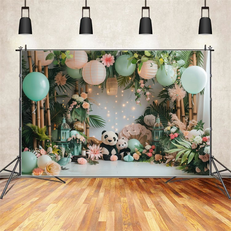 Birthday Backdrop Panda Balloon Bamboo Backdrop UK BRP10-364